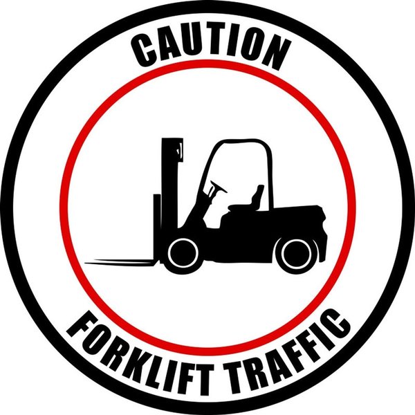 5S Supplies Caution Forklift Traffic 18in Diameter Non Slip Floor Sign FS-FRKTRFK-18